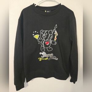 Bleeker & Mercer Bear Born With Silver Spoon Black Pullover Hoodie Mens Medium